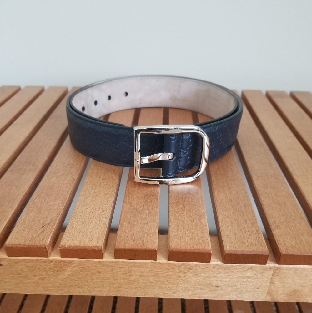 Men's Gucci GG Guccissima Navy Leather Belt
